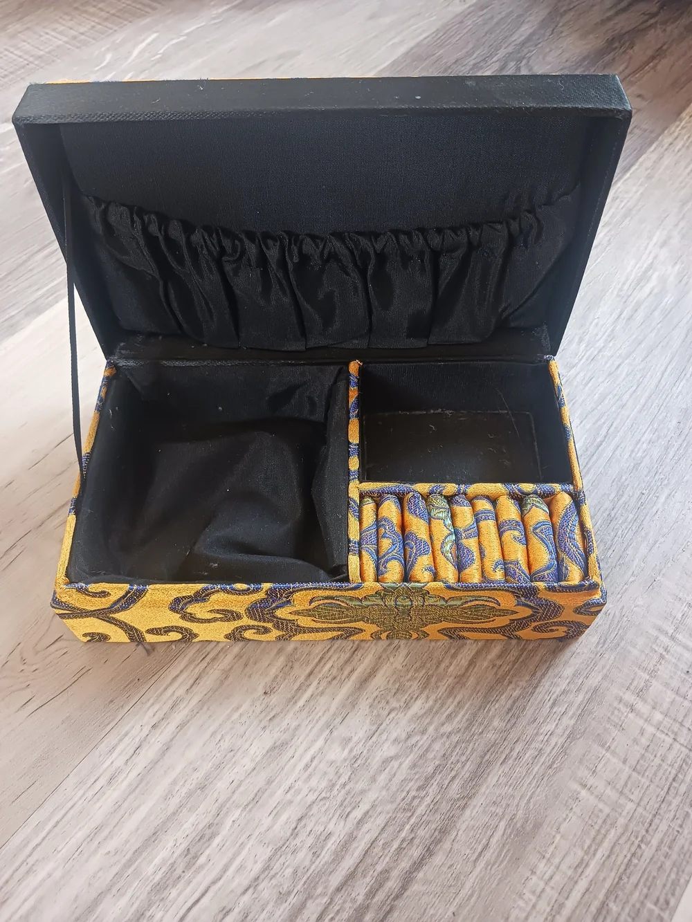 Chinese Cotton Filled Silk Decorative Yellow Brocade Jewelry Box